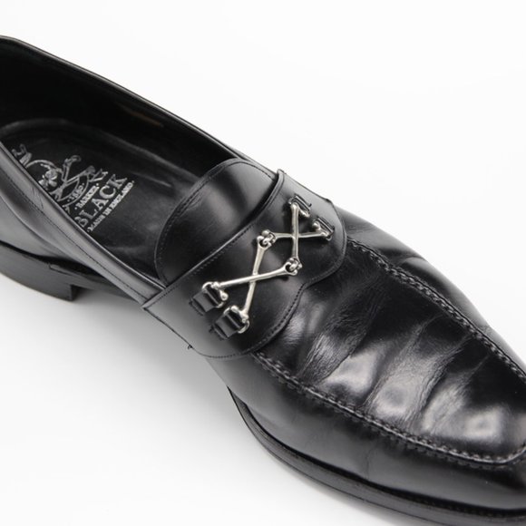 Used Men\'s black leather Barker Black Cross Bone Loafers Size 12 ½ main image 5